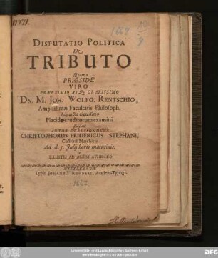 Disputatio Politica De Tributo