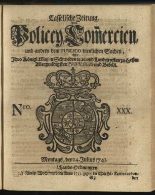 Nro. XXX, Montags, den 24. Julius 1741