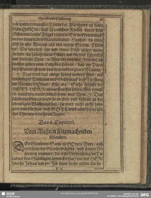 Das 6. Capittel. Vom Wahren seligmachenden Glauben