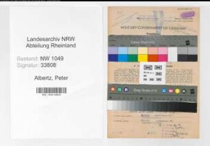 Entnazifizierung Peter Albertz , geb. 14.06.1896 (Zugfuehrer)