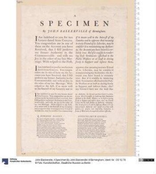 A Specimen By John Baskerville of Birmingham