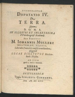 Stoicheiologias Disputatio IV. De Terra