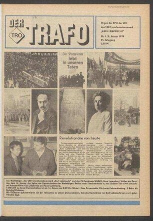 TRO-Betriebszeitung 'Der Trafo'; Nr. 1/1979 (8. Januar 1979)