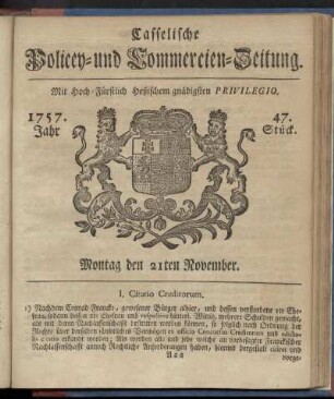 47. Stueck, Montag den 21ten November 1757