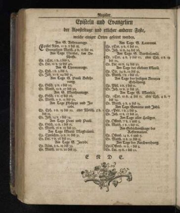 Episteln und Evangelien der Aposteltage und etlicher anderer Feste, welche einiger Orten gefeiret werden.