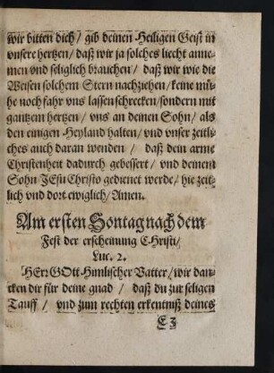 Am ersten Sontag nach dem Fest der erscheinung Christi/ Luc. 2. - Am 6. Sontag Epiphanias/ Matth. 17.