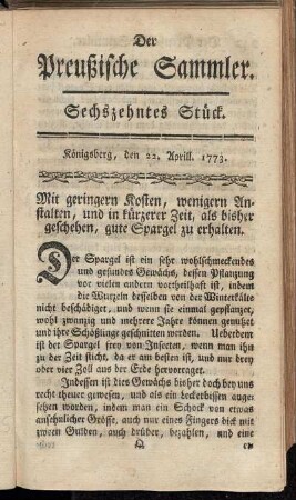 Sechszehntes Stück. Königsberg, den 22. April 1773.