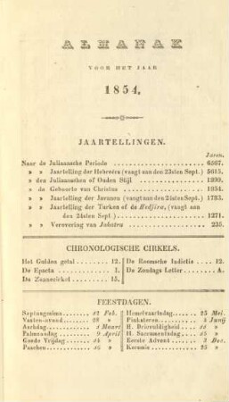 Almanak voor het jaar 1854
