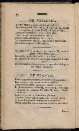 De Vermibus. - De Plantis.