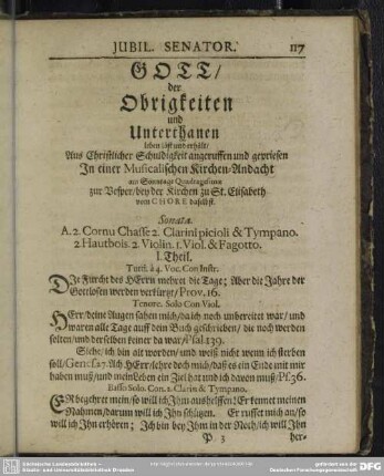 Gott, der Obrigkeiten und Unterthanen leben läst und erhält ... In einer Musicalischen Kirchen-Andacht ...