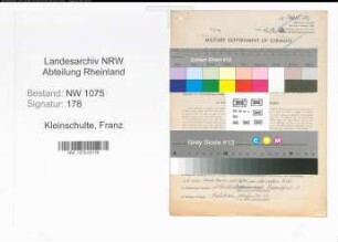 Entnazifizierung Franz Kleinschulte , geb. 27.08.1885 (Obersteuersekretaer)