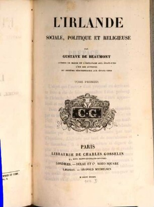 L' Irlande sociale, politique et religieuse, 1