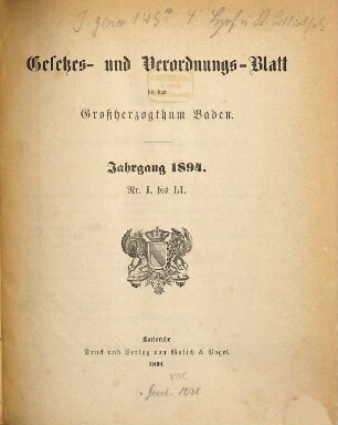 Gesetzes- und Verordnungs-Blatt für das Großherzogthum Baden. 1894