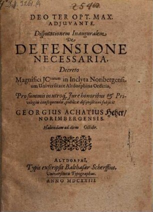 Disputationem inaug. de defensione necessaria