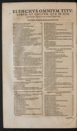Elenchus Omnium Titulorum, Et Capitum, Quae In Hoc Simoniae Tractatu Continentur. Titulorum, & capitum primae partis Elenchus