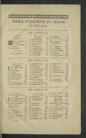 Index titulorum et legum codicis.