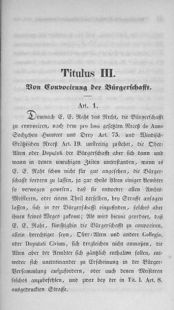 Titulus III. Von Convocirung der Bürgerschafft.