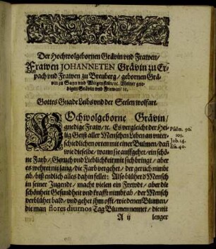 Der Hochwolgebornen Grävin und Frawen/ Frawen Johanneten Grävin zu Erpach und Frawen zu Breuberg [...]