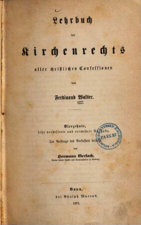 Lehrbuch des Kirchenrechts aller christlichen Confessionen