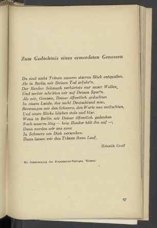 Zum Gedächtnis eines ermordeten Genossen