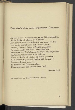 Zum Gedächtnis eines ermordeten Genossen