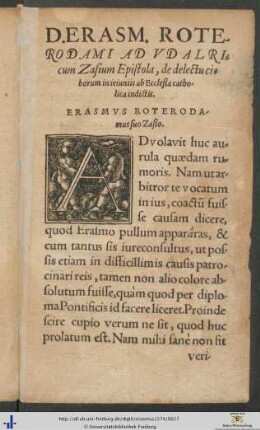 Desiderii Erasmi Roterodami Ad Udalricum Zasium Epistola