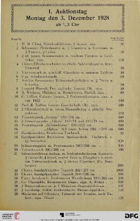 1. Auktionstag Montag den 3. Dezember 1928 ab ½ 3 Uhr (Nr. 1-300)