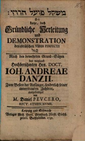 Kurze ... Herleitung des ebraischen Verbi perfecti