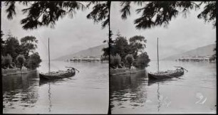 Lago Maggiore. Blick aus dem Garten des Grand Hotel Pallanza (heute Grand Hotel Majestic) auf den See und Pallanza