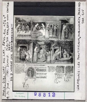 Paris, Bibliothèque Nationale: MS lat. 8846, fol. 156v, Psalter, die 7 Werke der Barmherzigkeit