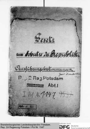 Gesetz zum Schutze der Republik mit Ausführungsbestimmungen. Allgemeines
