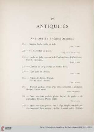 Antiquités Préhistoriques (Nr. 354 - 362)