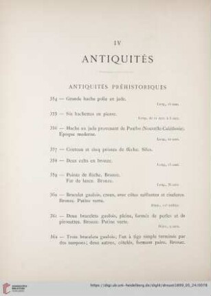 Antiquités Préhistoriques (Nr. 354 - 362)