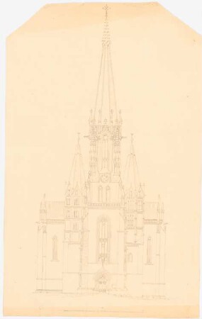 Marienkirche, Mühlhausen Wiederherstellung: Aufriss der Westseite mit allen Türmen 1:100