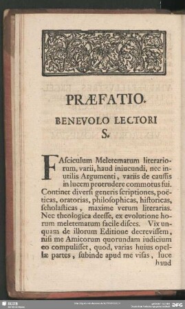 Praefatio. Benevolo Lectori S.