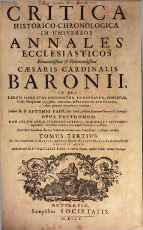 Critica historico-chronologica in universos Annales ecclesiasticos Cardin. Baronii. 3