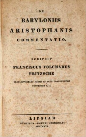 De Babyloniis Aristophanis commentatio