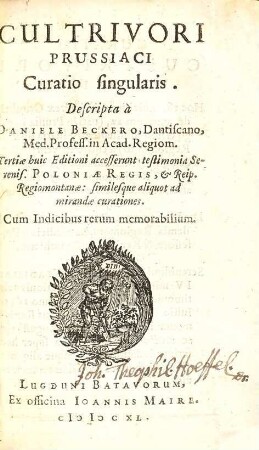Cultrivori Prussiaci Curatio singularis : Cum Indicibus rerum memorabilium