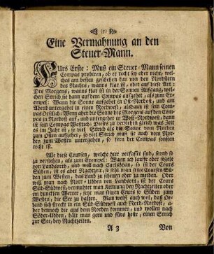 Eine Vermahnung an den Steuer-Mann. - Coursen von Karlsöyer.