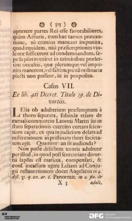 Casus VII. Ex lib. 4ti Decret. Titulo 19. de Divortiis.