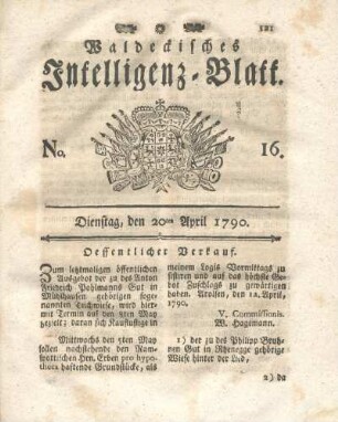 No. 16, Dienstag, den 20ten April 1790
