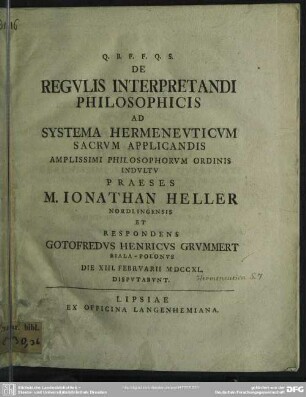 De Regulis Interpretandi Philosophicis Ad Systema Hermeneuticum Sacrum Applicandis