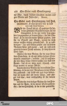Ein Gebet nach Empfangung deß Heil. Abendmahls, so man sprechen kan, so bald man nach Hauß kommen