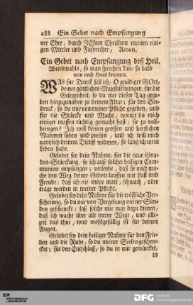 Ein Gebet nach Empfangung deß Heil. Abendmahls, so man sprechen kan, so bald man nach Hauß kommen