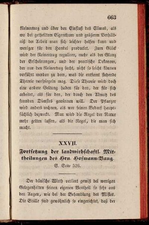 XXVII. Fortsetzung der landwirthschaftl. Mittheilungen des Hrn. Hofmann-Bang