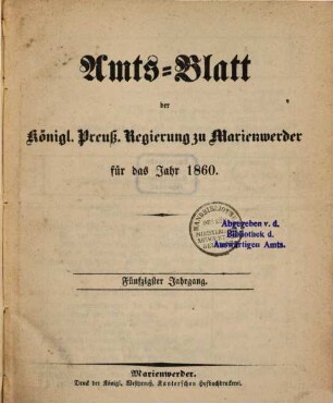 Amtsblatt für den Regierungsbezirk Marienwerder. 50. 1860