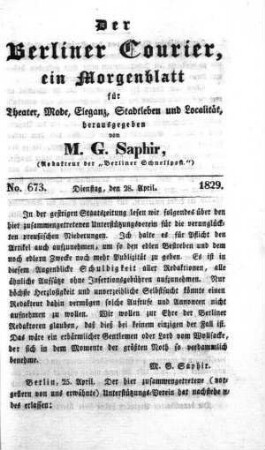 No. 673., Dienstag, den 28. April 1829