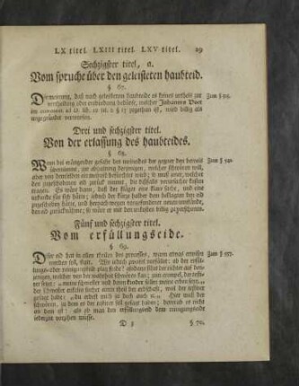 Sechzigster - Acht und sechzigster Titel.