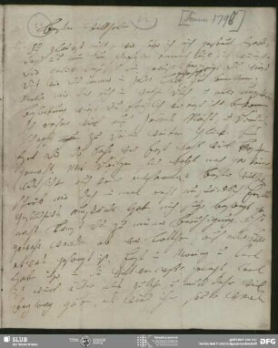 Eigenh. Brief von Johanna Christiane Erdmuthe Schlegel an August Wilhelm von Schlegel, Hannover, Sommer 1798