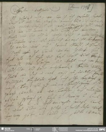 Eigenh. Brief von Johanna Christiane Erdmuthe Schlegel an August Wilhelm von Schlegel, Hannover, Sommer 1798